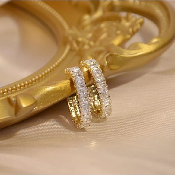 Gold Half Crystal Hoops - Picture 3 of 4